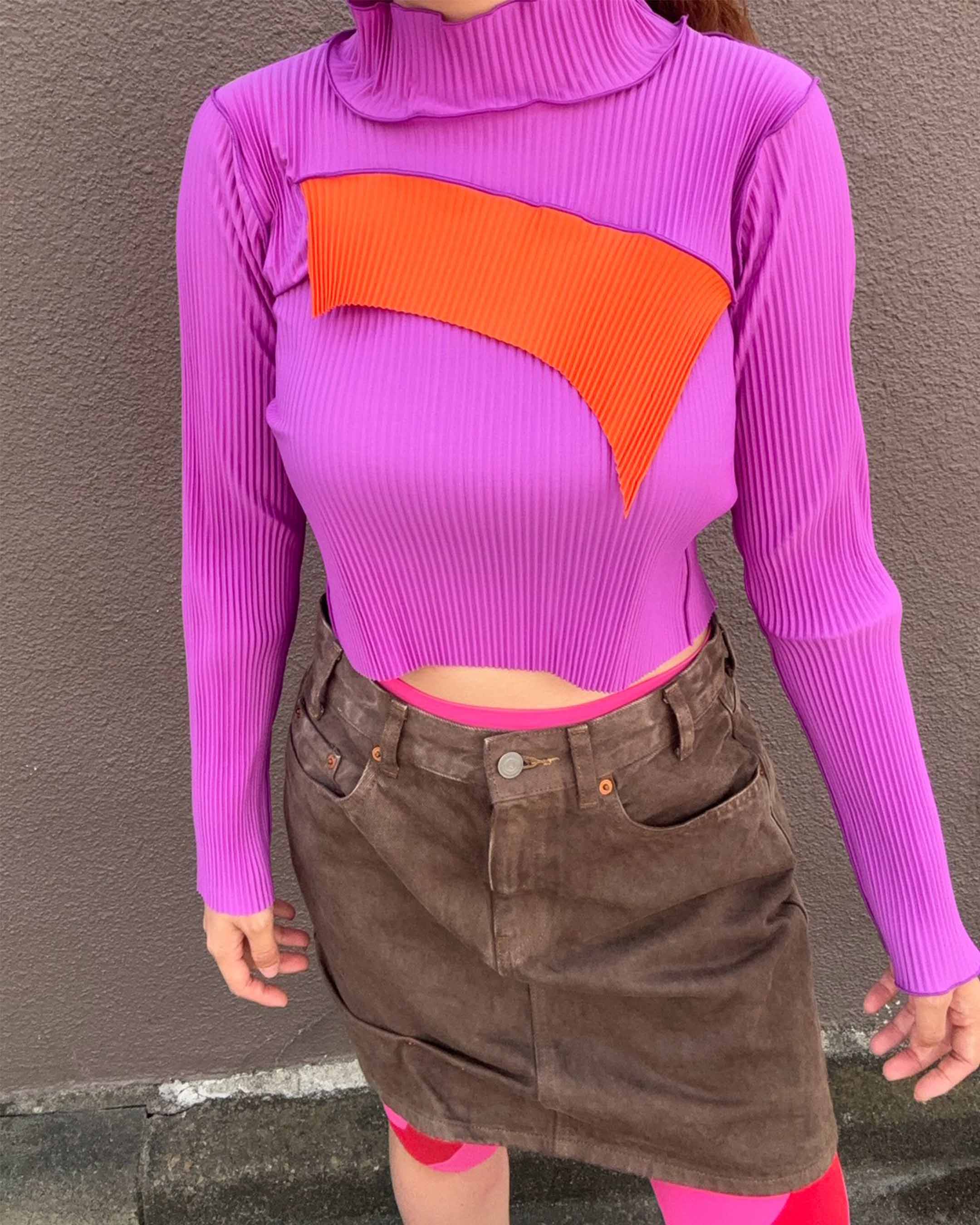 TDX6A-TDWS06〈TD WAVE TINY TOP *LONG SLEEVE HIGH NECK〉GRAPE